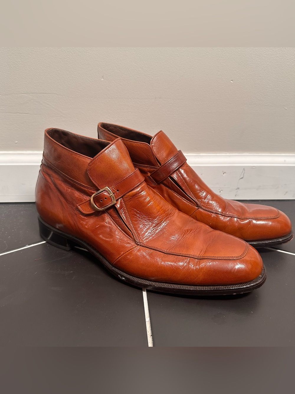 Florsheim Imperial Brown Leather Monk Strap Vintage Ankle Dress Boot Size 10.5 D